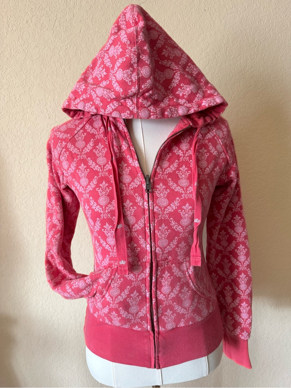 VTG Fox Racing Co Y2K Moto Womens S Pink Reversible Graphic Logo Full Zip Hoodie